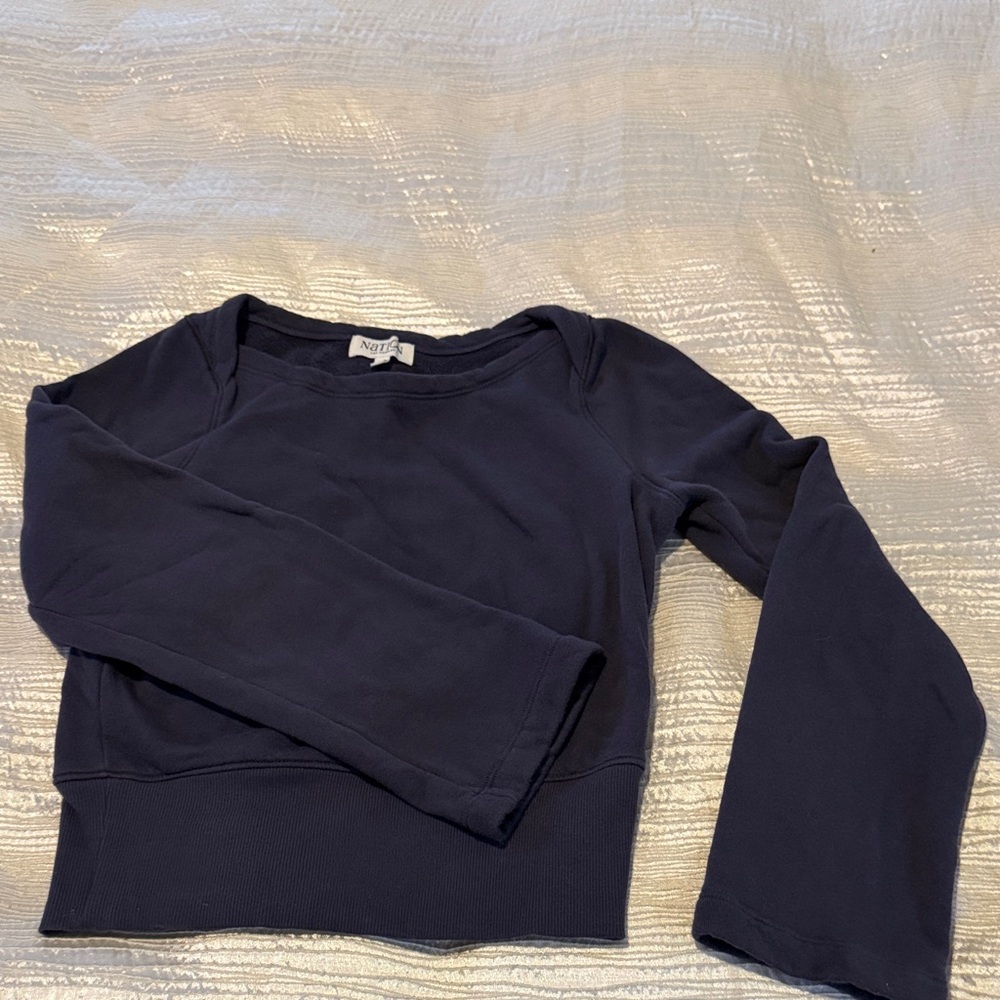 Nation LTD Navy Long Sleeve Cropped Sweatshirt